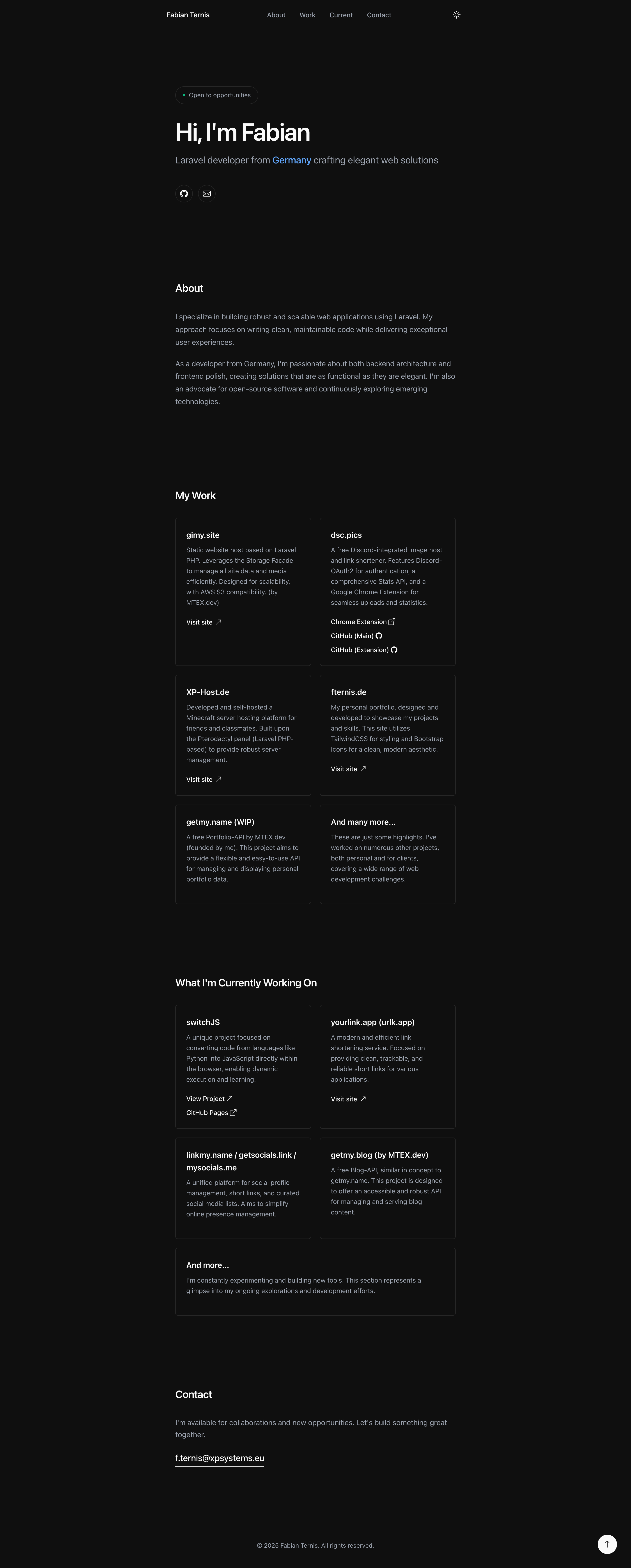 fabianternis.dev Landingpage